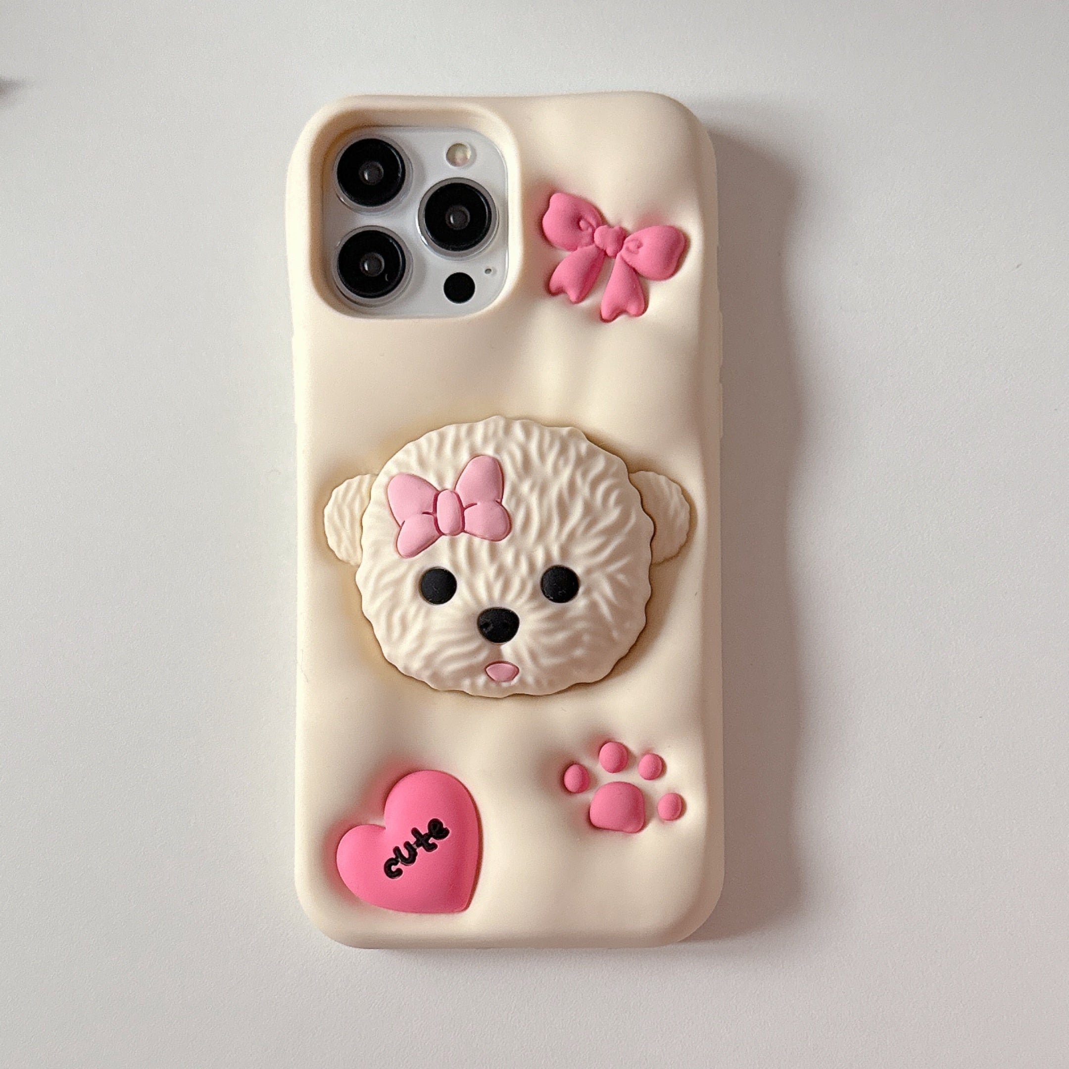 3D Teddy Dog Phone Case with Extendable Holder, Silicone Shockproof Protective Cover with Sculpture Design, Air Cushion Drop Protection, Compatible with iPhone 11 12 13 14 15 Pro Max Plus - Ideal for Easter, Valentine's Day,